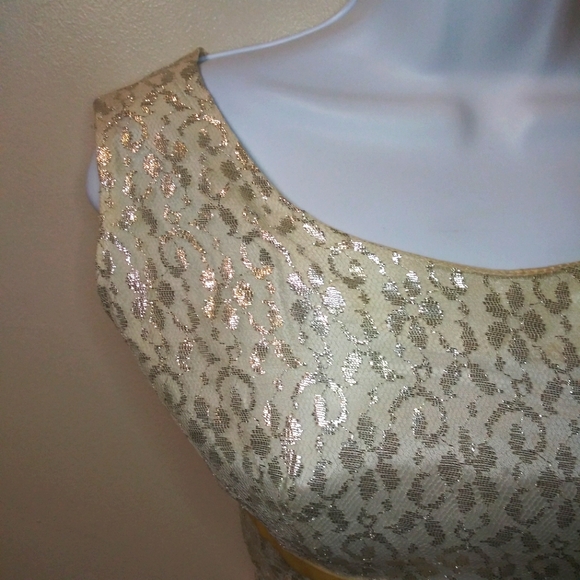 Vintage 1950's Handmade Silver Lace & Ivory Velvet Sleeveless Skater Style Dress - Picture 4 of 14